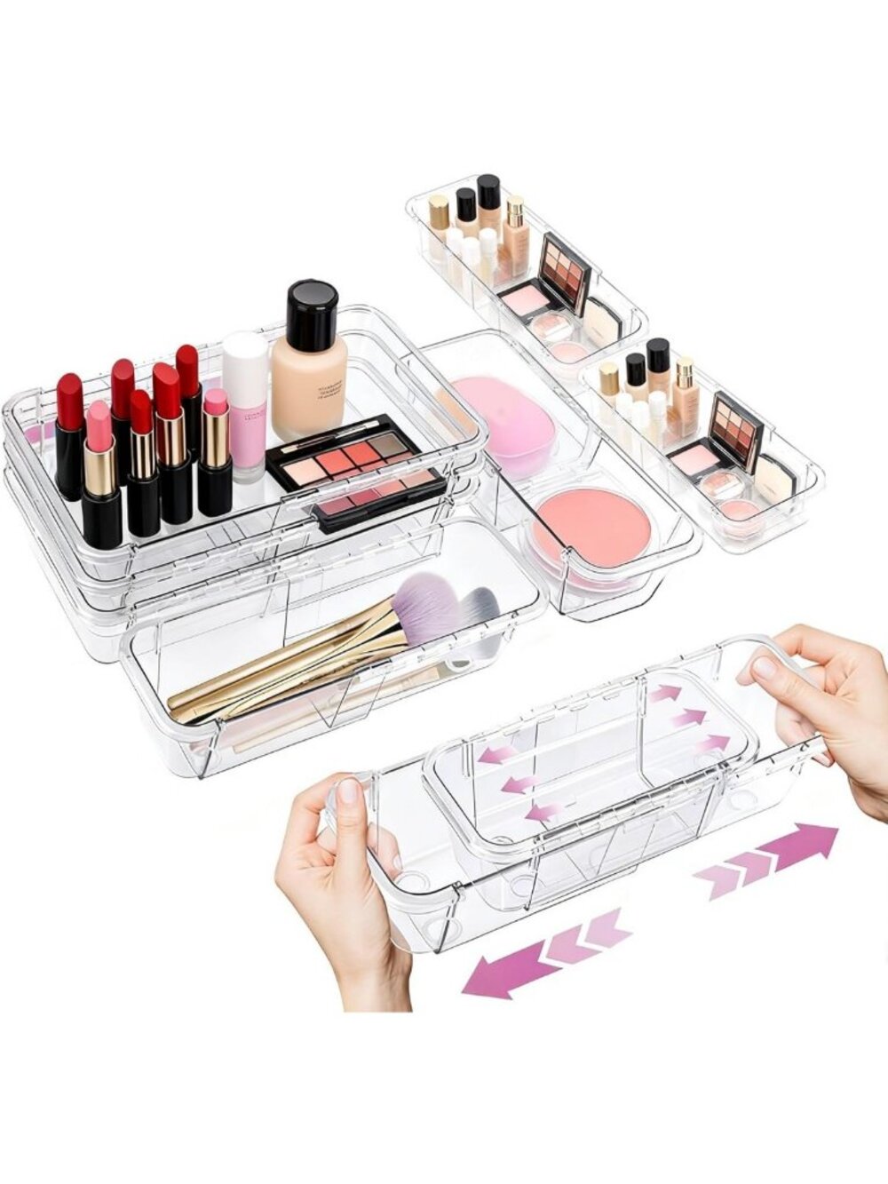 16-Piece Adjustable Clear Drawer Organizer Set for Makeup & Gadgets Storage